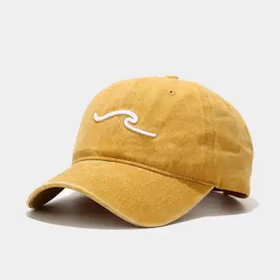 Retro Wave Embroidery Solid Color Cotton Dome Cap