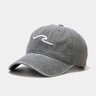 Retro Wave Embroidery Solid Color Cotton Dome Cap