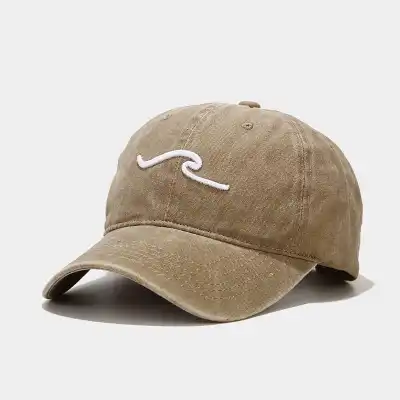 Retro Wave Embroidery Solid Color Cotton Dome Cap