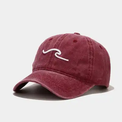 Retro Wave Embroidery Solid Color Cotton Dome Cap