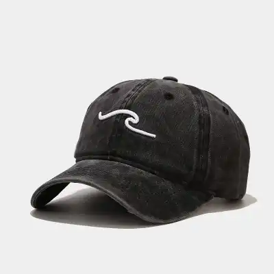 Retro Wave Embroidery Solid Color Cotton Dome Cap
