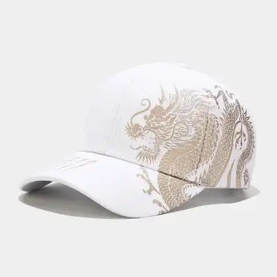Fashionable Chinese Style Dragon Pattern Adjustable Cotton Cap for Youth