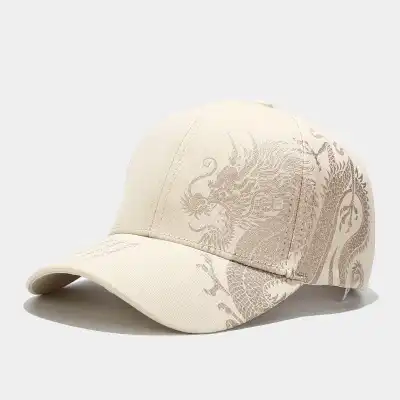 Fashionable Chinese Style Dragon Pattern Adjustable Cotton Cap for Youth