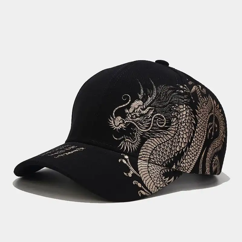 Fashionable Chinese Style Dragon Pattern Adjustable Cotton Cap for Youth