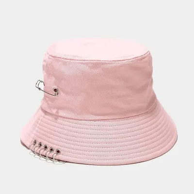 Fashion Paperclip Decoration Cotton Solid Color Bucket Hat