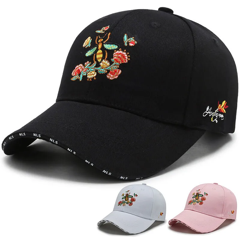 Fashion Bee And Flower Embroidery Cotton Dome Hat