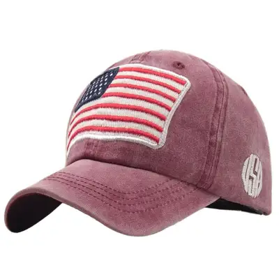 Retro Flag Embroidery Adjustable Cotton Cap