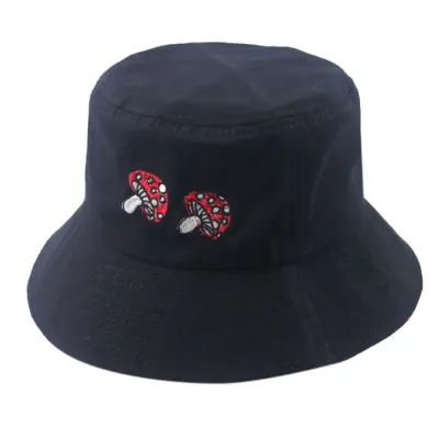 Creative Mushroom Embroidery Bucket Hat for Youth Unisex Cotton Dome Hat