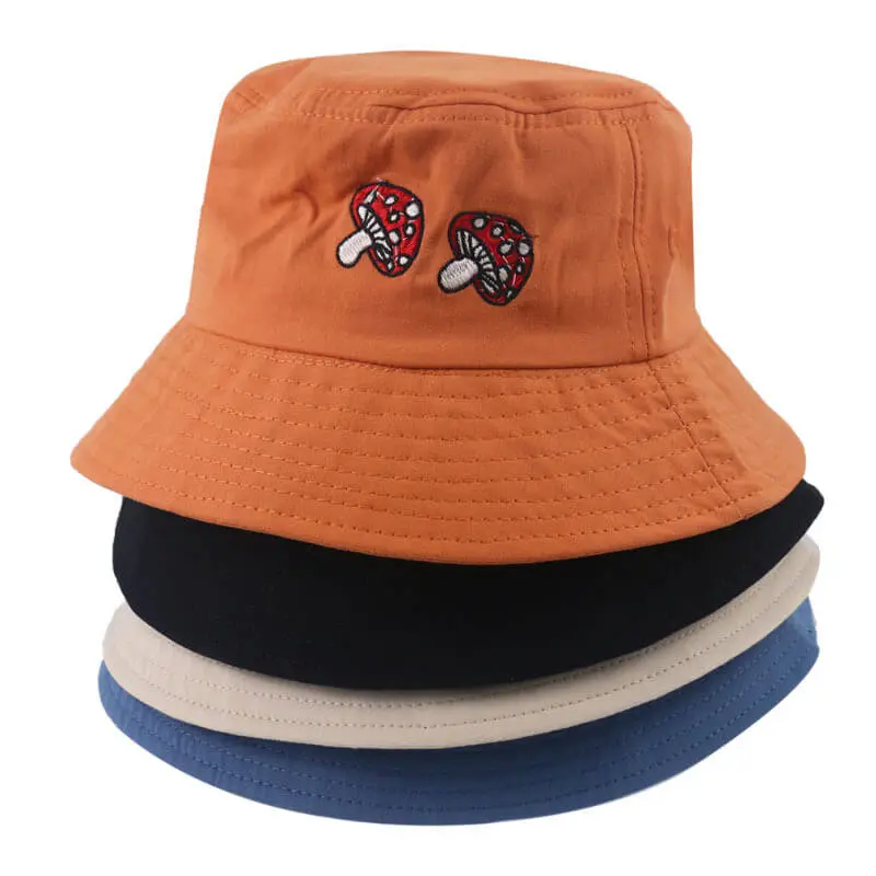Creative Mushroom Embroidery Bucket Hat for Youth Unisex Cotton Dome Hat