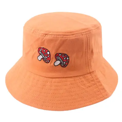 Creative Mushroom Embroidery Bucket Hat for Youth Unisex Cotton Dome Hat