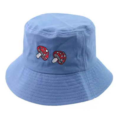 Creative Mushroom Embroidery Bucket Hat for Youth Unisex Cotton Dome Hat