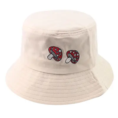 Creative Mushroom Embroidery Bucket Hat for Youth Unisex Cotton Dome Hat