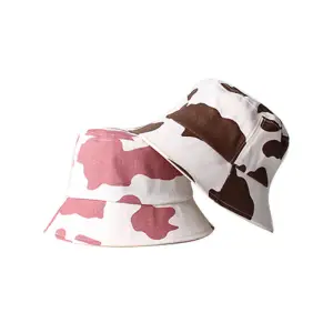 Fresh Style Cow Print Bucket Hat Cotton Simple Dome Hat for Youth