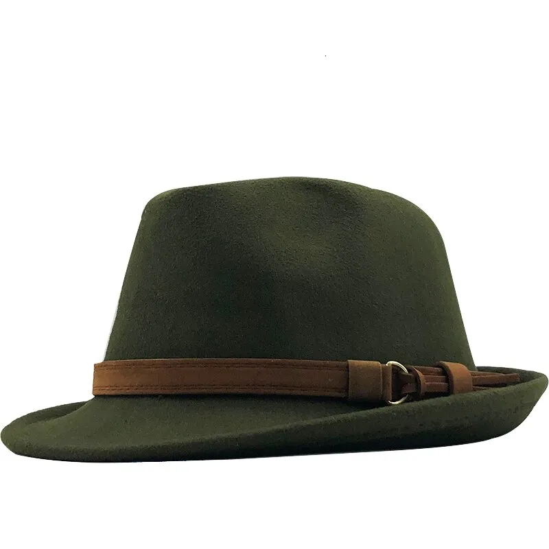 Fashion Wild Solid Color Cashmere Fedora Hat With Belt Decoration