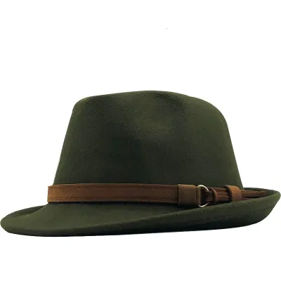 Fashion Wild Solid Color Cashmere Fedora Hat With Belt Decoration