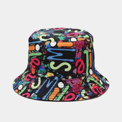Unisex Polyester Cotton Graffiti Pattern Flat Top Bucket Hat