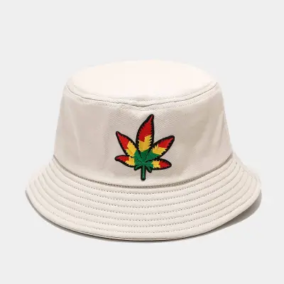 Fashion Gradient Maple Leaf Embroidery Bucket Hat