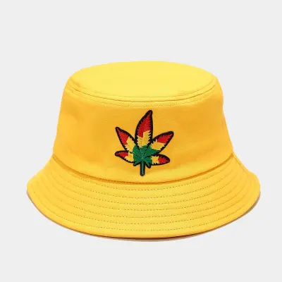 Fashion Gradient Maple Leaf Embroidery Bucket Hat