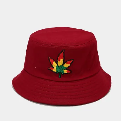 Fashion Gradient Maple Leaf Embroidery Bucket Hat