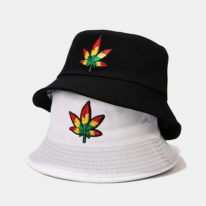 Fashion Gradient Maple Leaf Embroidery Bucket Hat