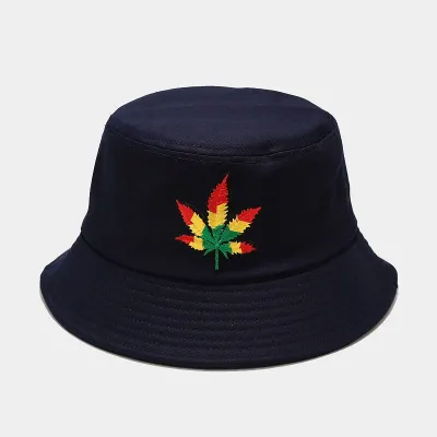 Fashion Gradient Maple Leaf Embroidery Bucket Hat