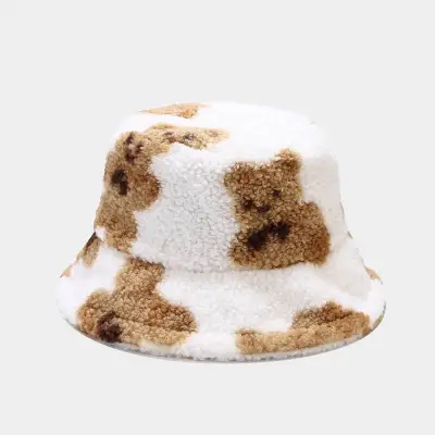 Cute Bear Pattern Wool Bucket Hat Unisex