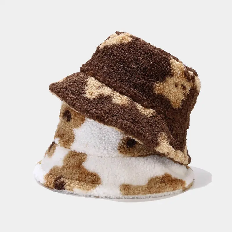 Cute Bear Pattern Wool Bucket Hat Unisex