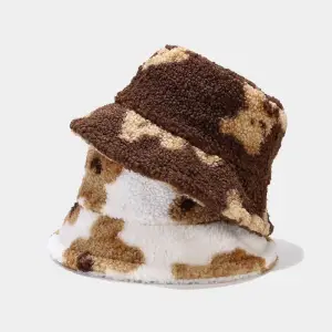 Cute Bear Pattern Wool Bucket Hat Unisex