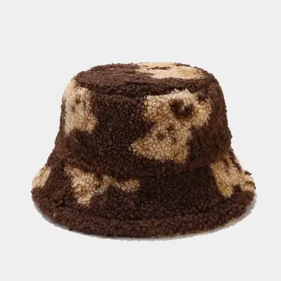 Cute Bear Pattern Wool Bucket Hat Unisex