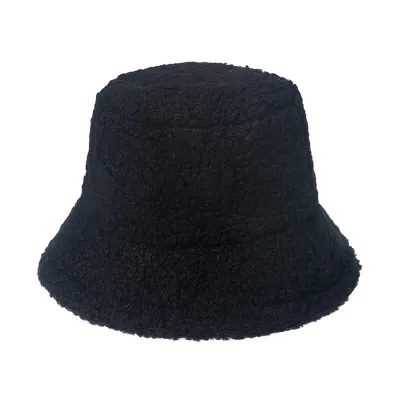 Casual Solid Color Plush Lambswool Bucket Hat Unisex