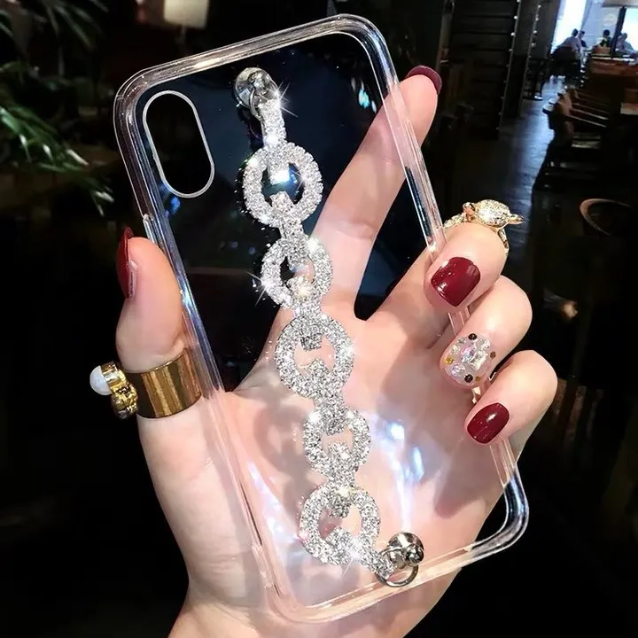 Clear With Rhinestone Wristband Design Acrylic Back Cover Phone Case
