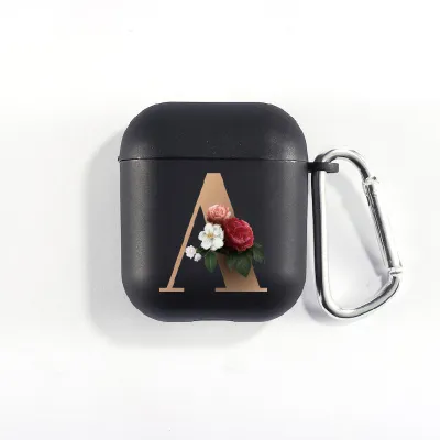Floral Decor Gold Alphabet Letter AirPods Bluetooth Headset Case Clamshell TPU Fashion