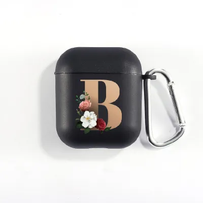 Floral Decor Gold Alphabet Letter AirPods Bluetooth Headset Case Clamshell TPU Fashion