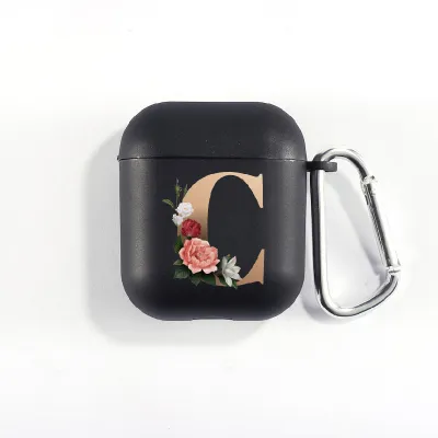 Floral Decor Gold Alphabet Letter AirPods Bluetooth Headset Case Clamshell TPU Fashion