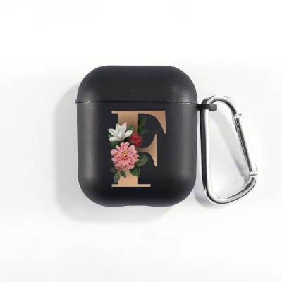 Floral Decor Gold Alphabet Letter AirPods Bluetooth Headset Case Clamshell TPU Fashion