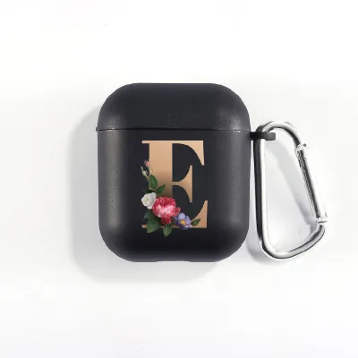 Floral Decor Gold Alphabet Letter AirPods Bluetooth Headset Case Clamshell TPU Fashion