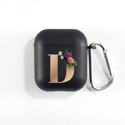 Floral Decor Gold Alphabet Letter AirPods Bluetooth Headset Case Clamshell TPU Fashion