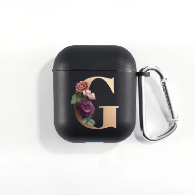 Floral Decor Gold Alphabet Letter AirPods Bluetooth Headset Case Clamshell TPU Fashion