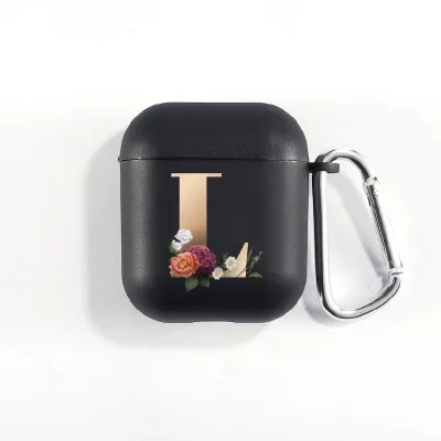 Floral Decor Gold Alphabet Letter AirPods Bluetooth Headset Case Clamshell TPU Fashion