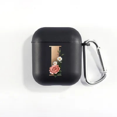 Floral Decor Gold Alphabet Letter AirPods Bluetooth Headset Case Clamshell TPU Fashion