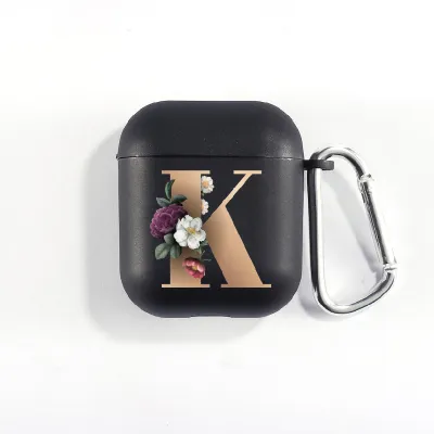Floral Decor Gold Alphabet Letter AirPods Bluetooth Headset Case Clamshell TPU Fashion