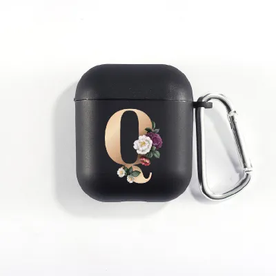 Floral Decor Gold Alphabet Letter AirPods Bluetooth Headset Case Clamshell TPU Fashion