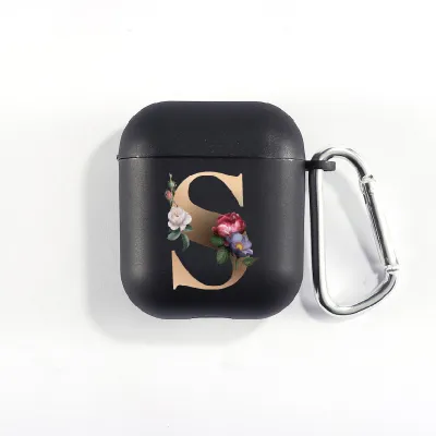 Floral Decor Gold Alphabet Letter AirPods Bluetooth Headset Case Clamshell TPU Fashion