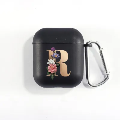 Floral Decor Gold Alphabet Letter AirPods Bluetooth Headset Case Clamshell TPU Fashion