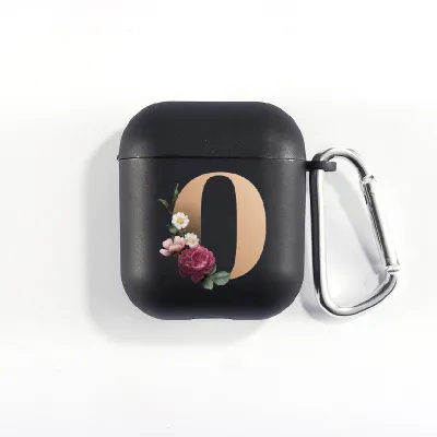 Floral Decor Gold Alphabet Letter AirPods Bluetooth Headset Case Clamshell TPU Fashion