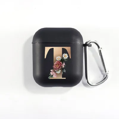 Floral Decor Gold Alphabet Letter AirPods Bluetooth Headset Case Clamshell TPU Fashion