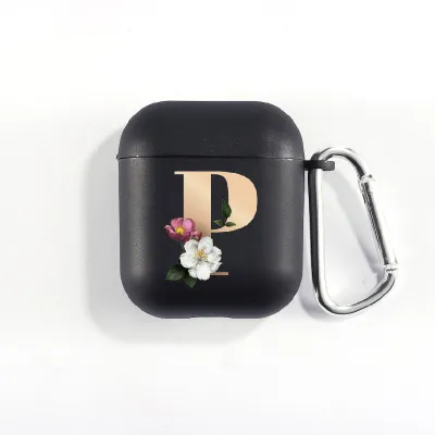 Floral Decor Gold Alphabet Letter AirPods Bluetooth Headset Case Clamshell TPU Fashion
