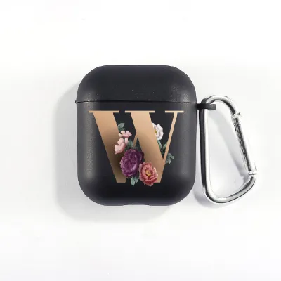 Floral Decor Gold Alphabet Letter AirPods Bluetooth Headset Case Clamshell TPU Fashion