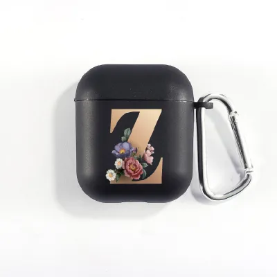 Floral Decor Gold Alphabet Letter AirPods Bluetooth Headset Case Clamshell TPU Fashion