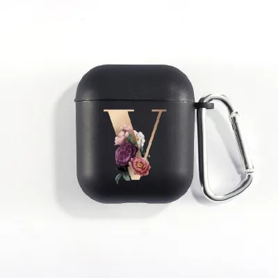 Floral Decor Gold Alphabet Letter AirPods Bluetooth Headset Case Clamshell TPU Fashion